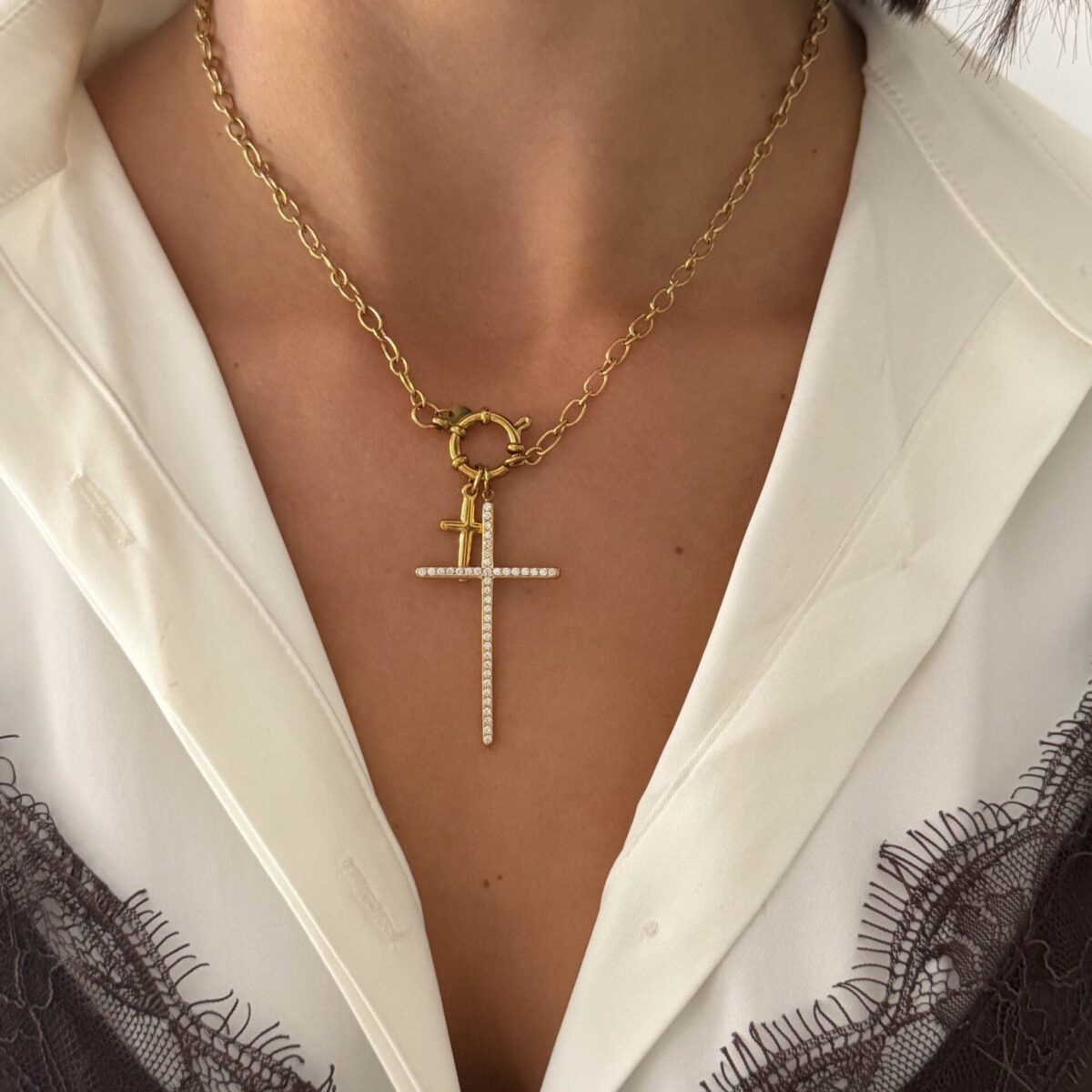 ΚΟΛΙΕ layered zircon cross charm