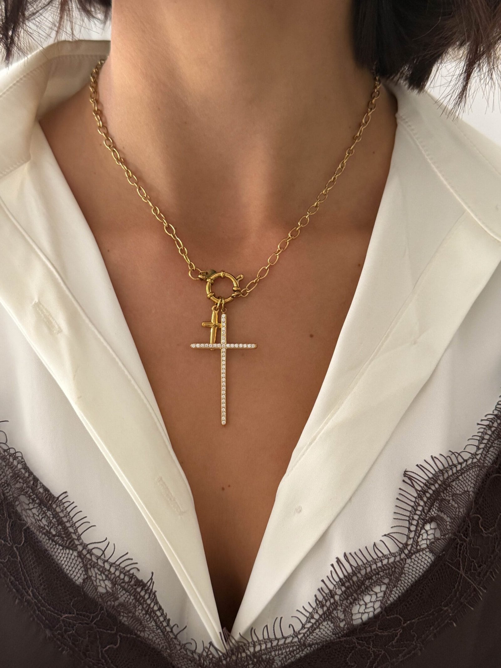 ΚΟΛΙΕ layered zircon cross charm